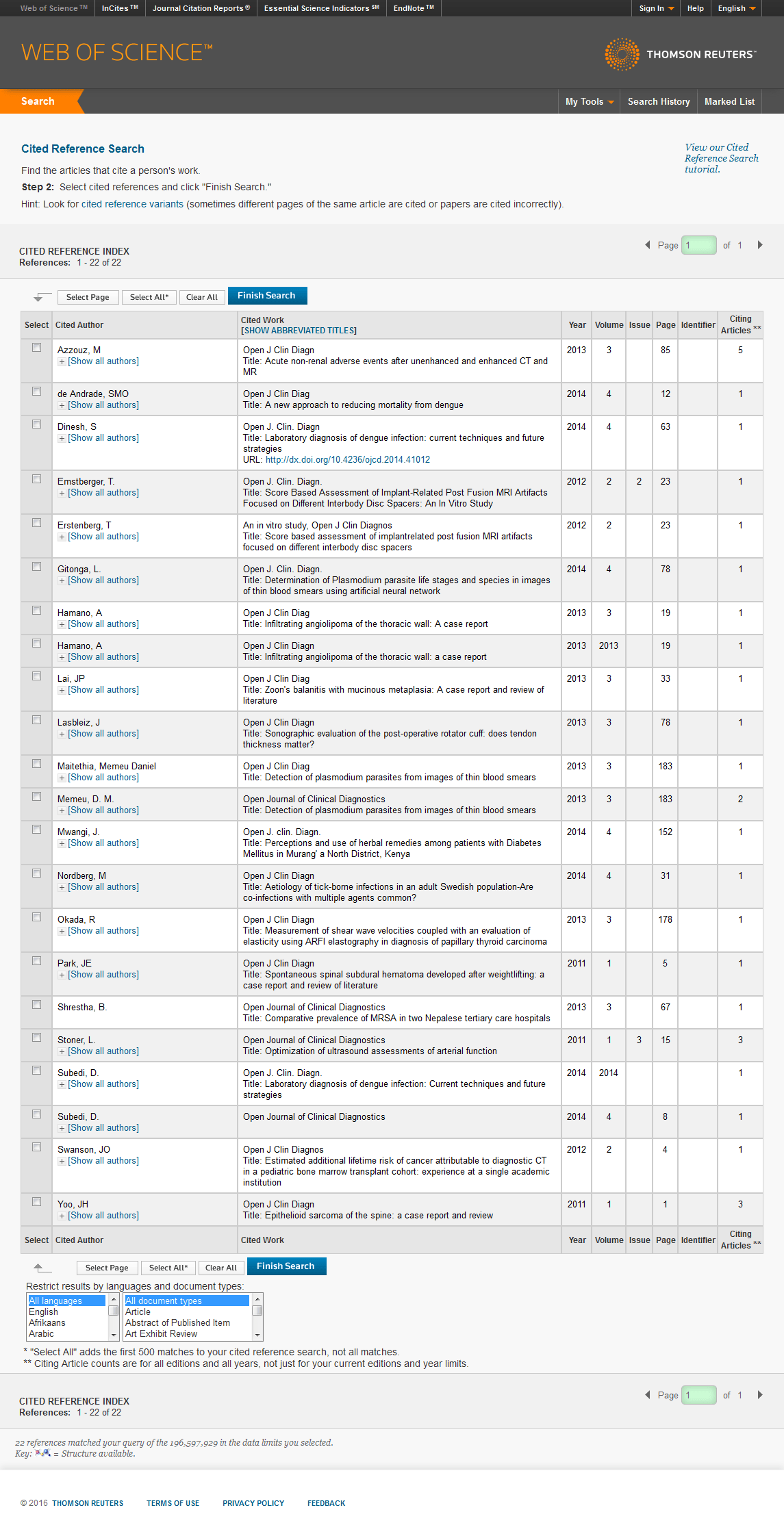 26 new journals from SCIRP are tracked for Impact Factors by Thomson